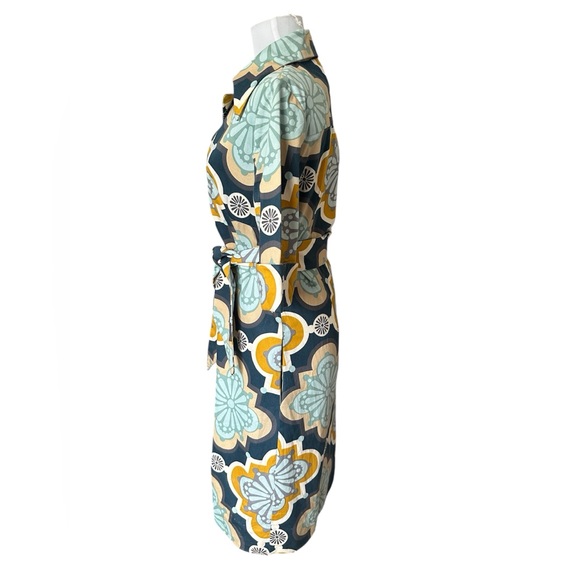 Blue and Yellow Sundress with Notched Collar and Cuffed Sleeves - Picture 2 of 11